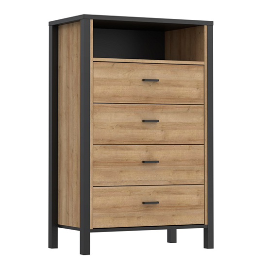 Harbor Wooden Chest Of 4 Drawers In Matt Black And Oak