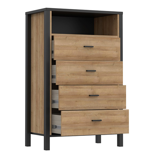 Harbor Wooden Chest Of 4 Drawers In Matt Black And Oak