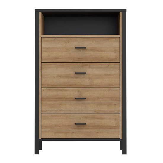Harbor Wooden Chest Of 4 Drawers In Matt Black And Oak