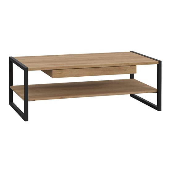 Harbor Wooden Coffee Table With Undershelf In Matt Black And Oak