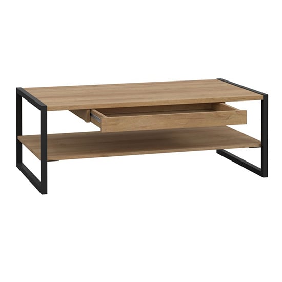 Harbor Wooden Coffee Table With Undershelf In Matt Black And Oak