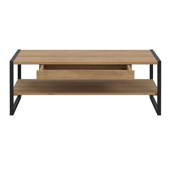 Harbor Wooden Coffee Table With Undershelf In Matt Black And Oak