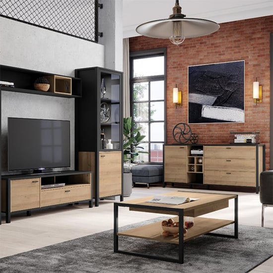 Harbor Wooden Coffee Table With Undershelf In Matt Black And Oak