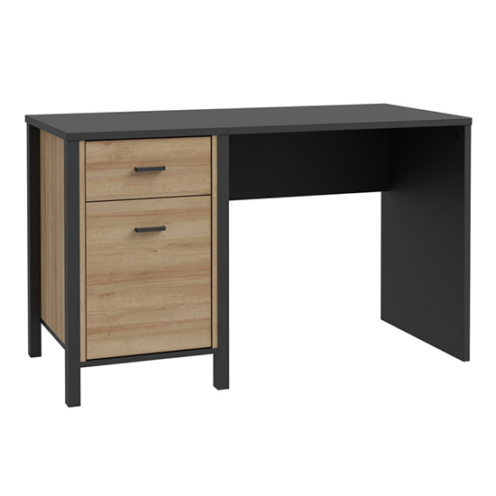 Harbor Wooden Laptop Desk With 1 Door In Matt Black And Oak