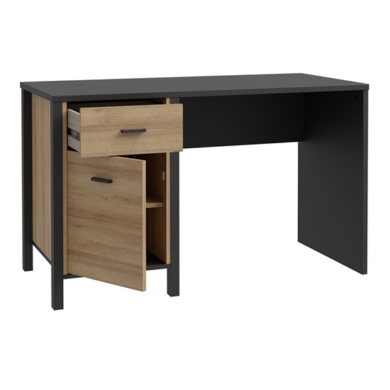 Harbor Wooden Laptop Desk With 1 Door In Matt Black And Oak