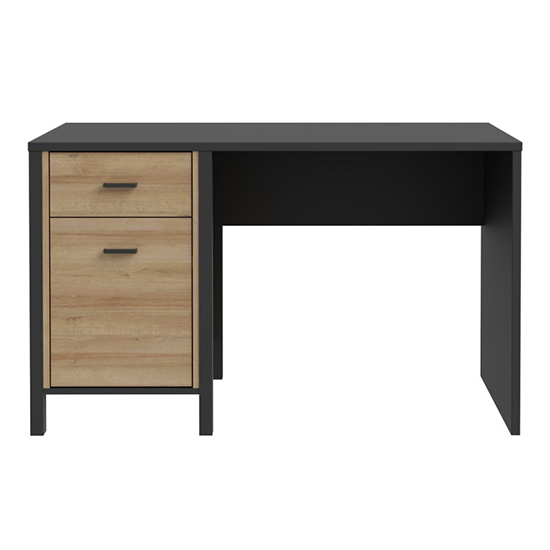 Harbor Wooden Laptop Desk With 1 Door In Matt Black And Oak