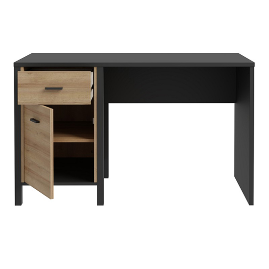 Harbor Wooden Laptop Desk With 1 Door In Matt Black And Oak