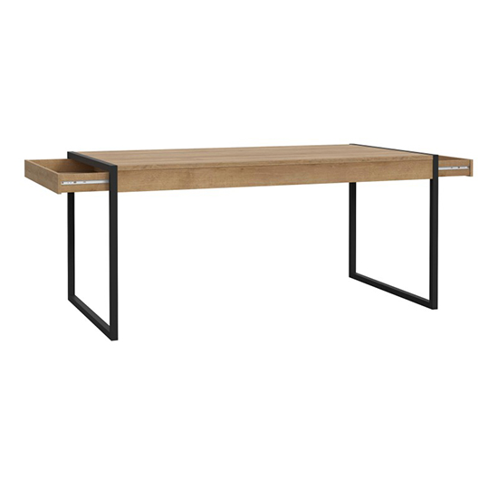 Harbor Wooden Dining Table Rectangular In Matt Black And Oak