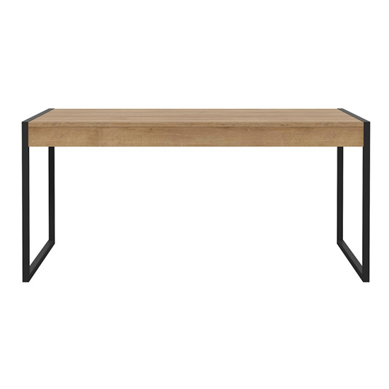 Harbor Wooden Dining Table Rectangular In Matt Black And Oak