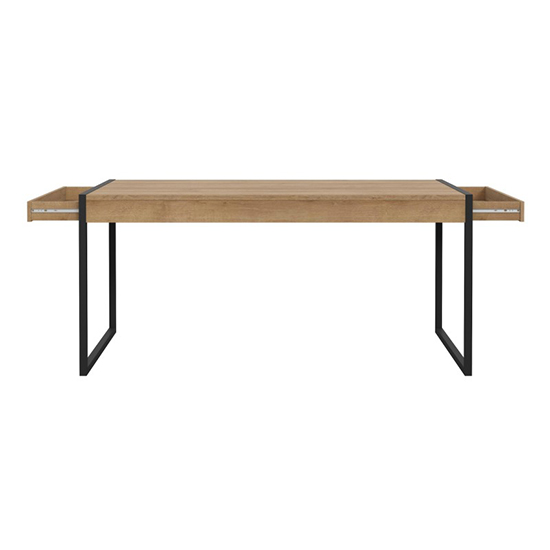 Harbor Wooden Dining Table Rectangular In Matt Black And Oak