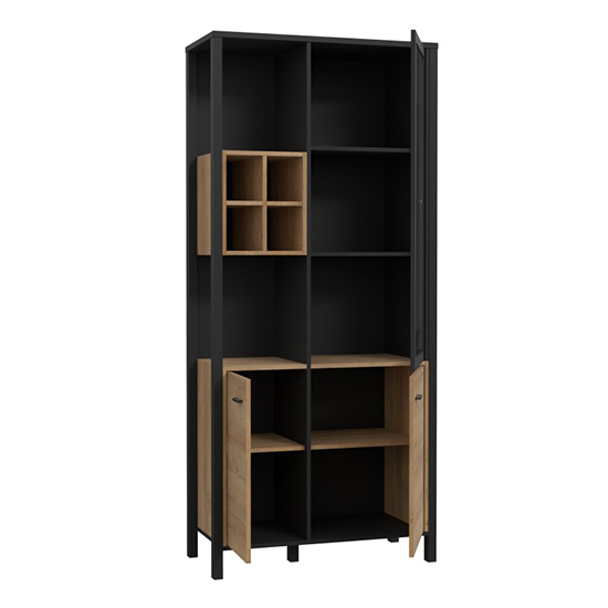 Harbor Wooden Display Cabinet With 3 Doors 2 Shelves In Black Oak