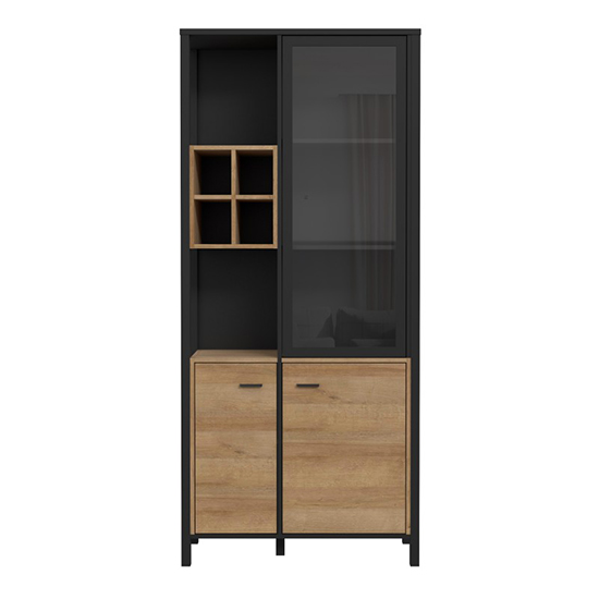 Harbor Wooden Display Cabinet With 3 Doors 2 Shelves In Black Oak