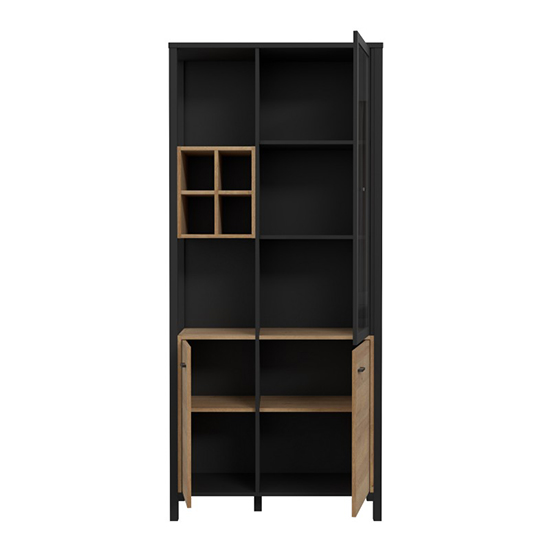Harbor Wooden Display Cabinet With 3 Doors 2 Shelves In Black Oak