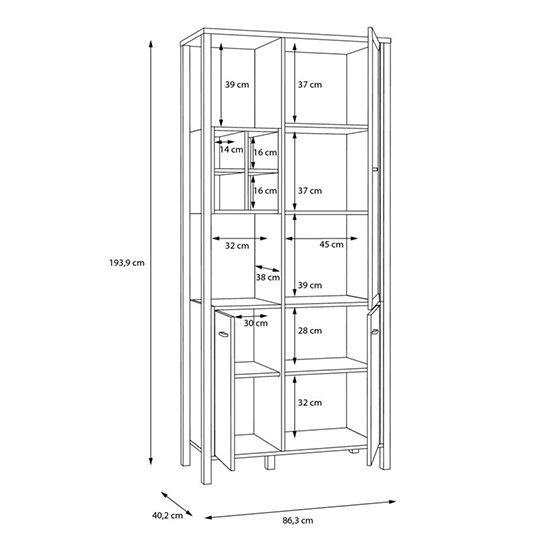 Harbor Wooden Display Cabinet With 3 Doors 2 Shelves In Black Oak