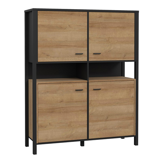 Harbor Wooden Highboard With 4 Doors In Matt Black And Oak
