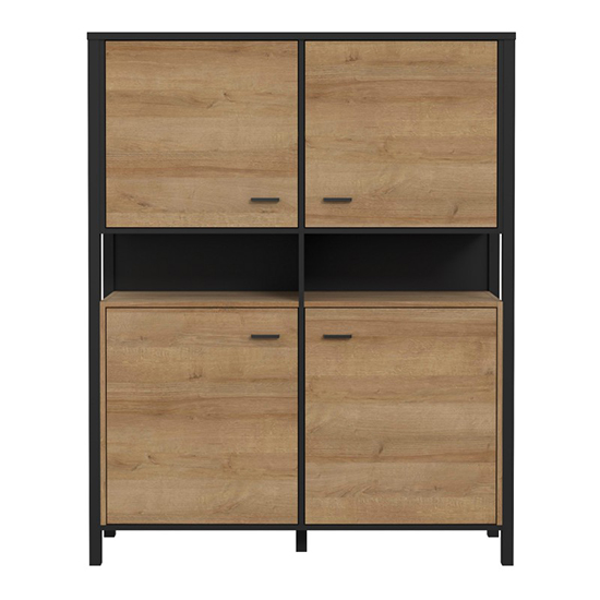 Harbor Wooden Highboard With 4 Doors In Matt Black And Oak