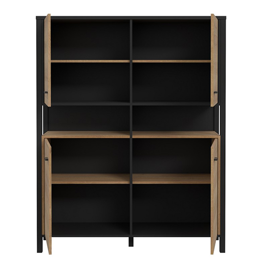 Harbor Wooden Highboard With 4 Doors In Matt Black And Oak