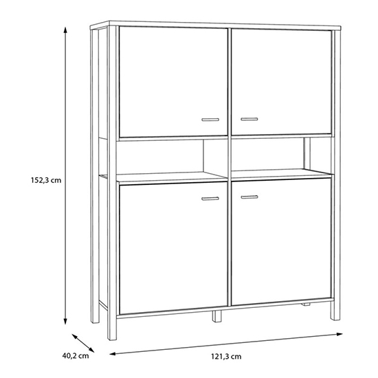 Harbor Wooden Highboard With 4 Doors In Matt Black And Oak