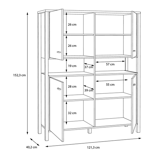 Harbor Wooden Highboard With 4 Doors In Matt Black And Oak