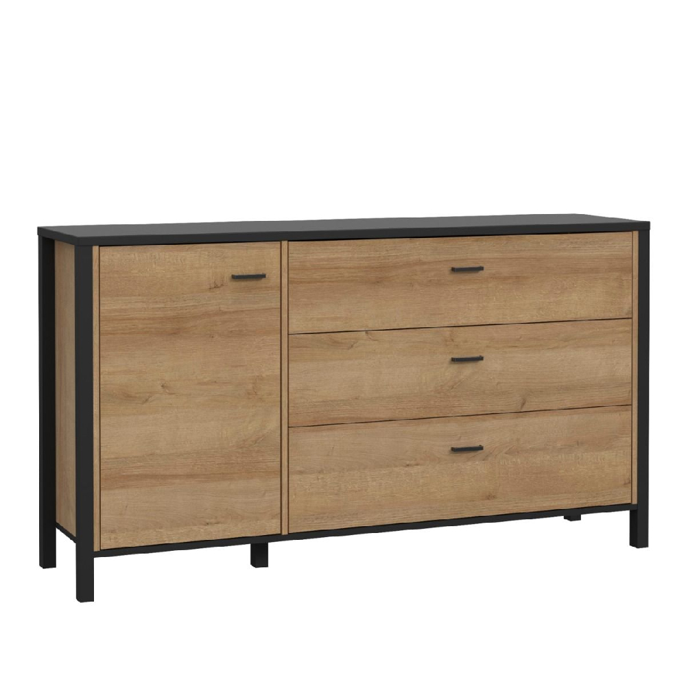 Harbor Wooden Sideboard With 1 Door 3 Drawers In Matt Black Oak