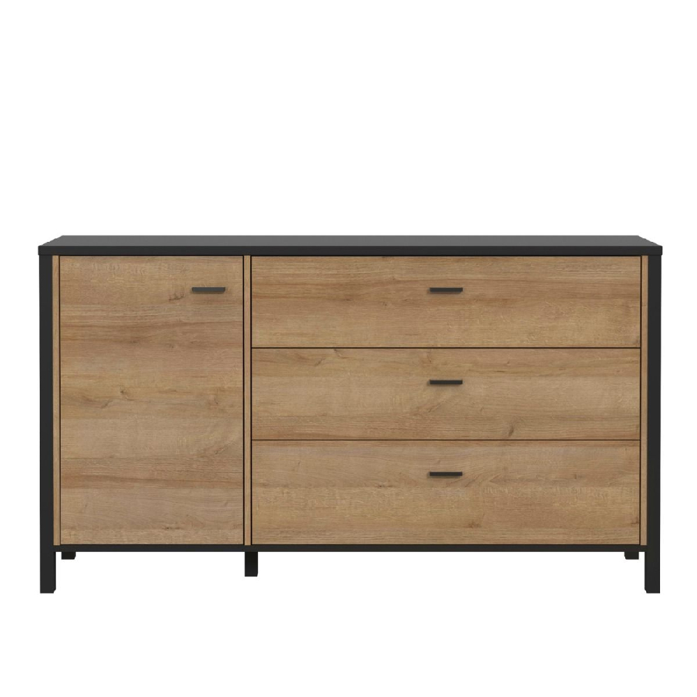 Harbor Wooden Sideboard With 1 Door 3 Drawers In Matt Black Oak