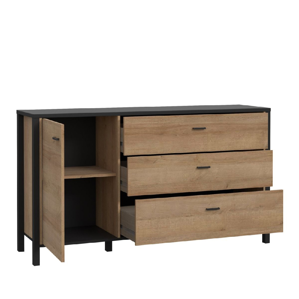 Harbor Wooden Sideboard With 1 Door 3 Drawers In Matt Black Oak