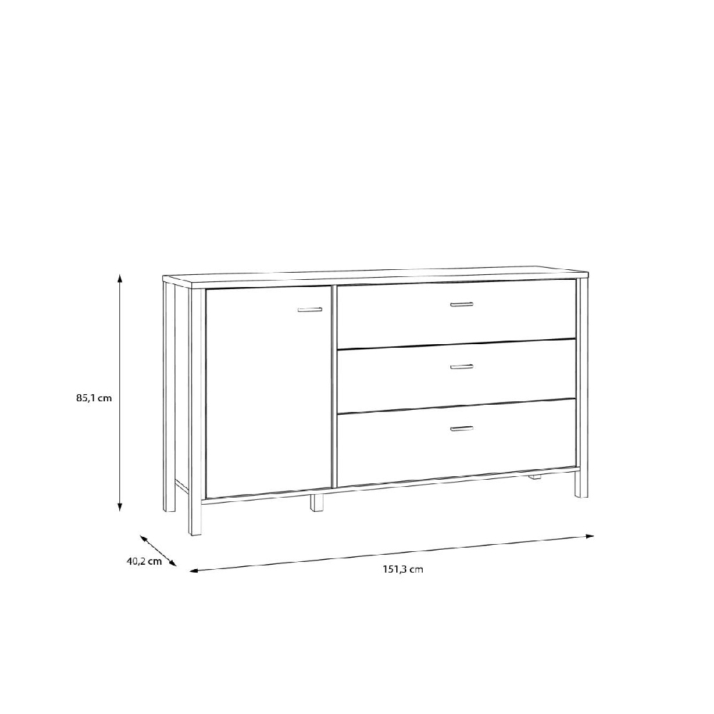 Harbor Wooden Sideboard With 1 Door 3 Drawers In Matt Black Oak