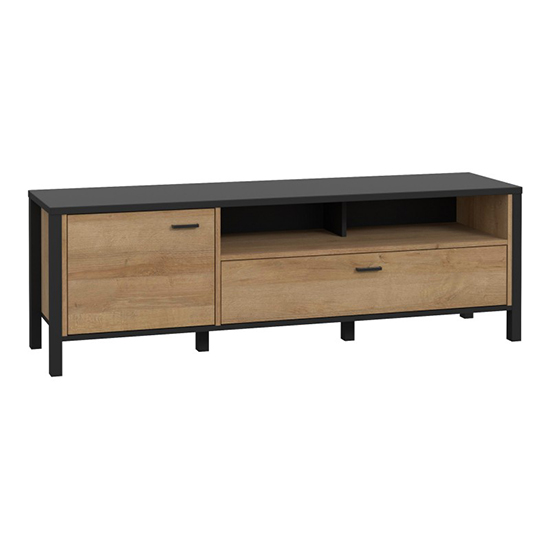 Harbor Wooden TV Stand With 1 Door 1 Drawer In Matt Black And Oak