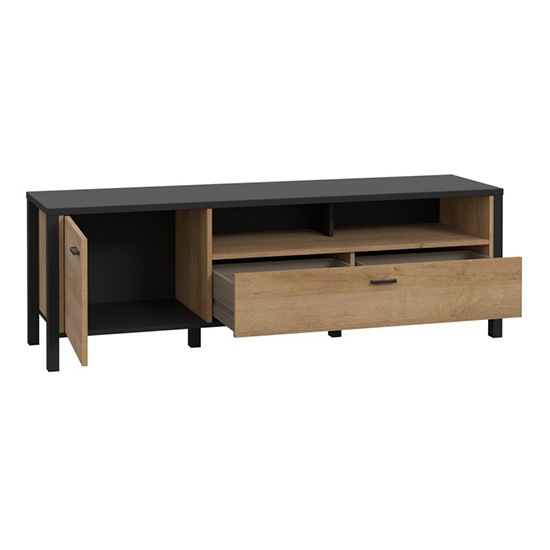 Harbor Wooden TV Stand With 1 Door 1 Drawer In Matt Black And Oak