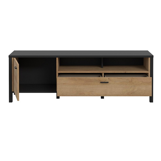 Harbor Wooden TV Stand With 1 Door 1 Drawer In Matt Black And Oak