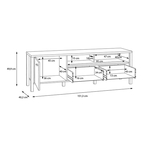 Harbor Wooden TV Stand With 1 Door 1 Drawer In Matt Black And Oak