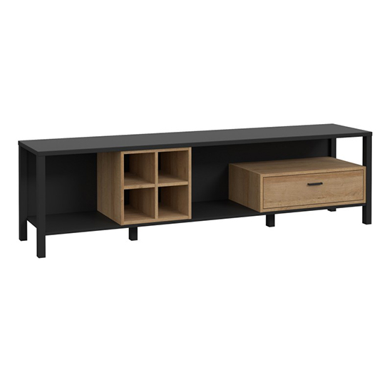 Harbor Wooden TV Stand With 1 Drawer In Matt Black And Oak