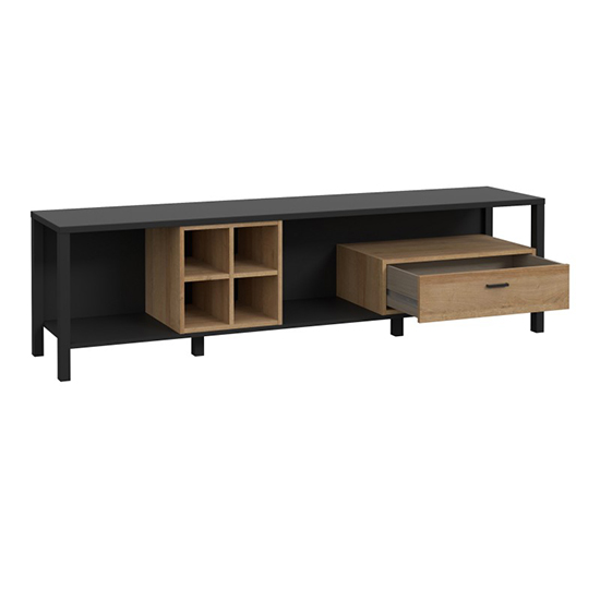 Harbor Wooden TV Stand With 1 Drawer In Matt Black And Oak