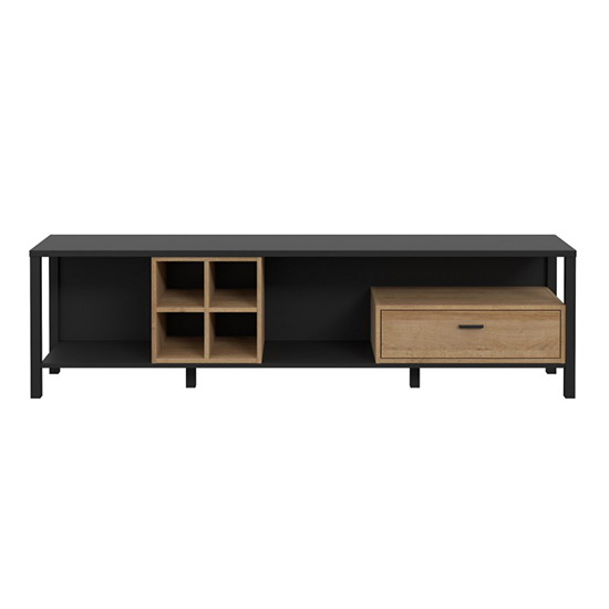 Harbor Wooden TV Stand With 1 Drawer In Matt Black And Oak