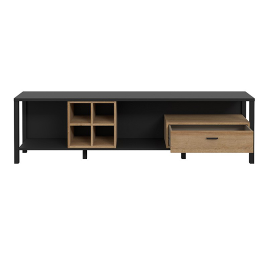 Harbor Wooden TV Stand With 1 Drawer In Matt Black And Oak