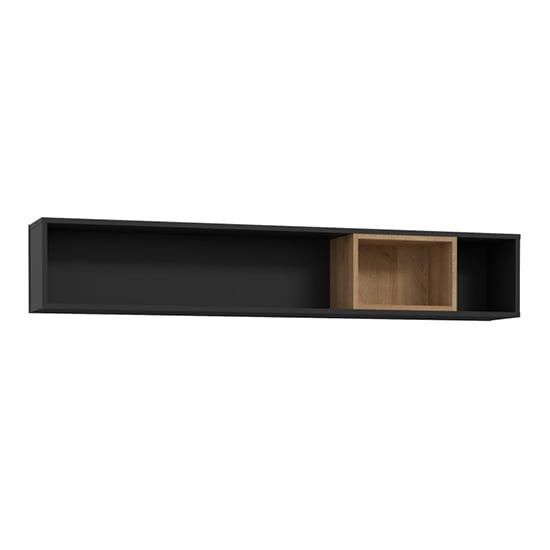 Harbor Wooden Wall Shelf In Matt Black And Oak