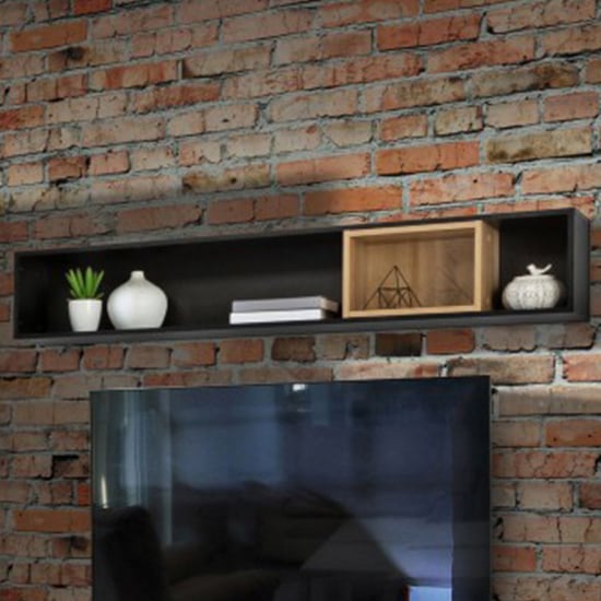 Harbor Wooden Wall Shelf In Matt Black And Riviera Oak