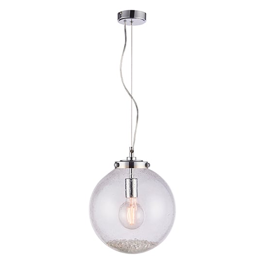 Read more about Harbour 1 light small clear bubble glass pendant light in chrome