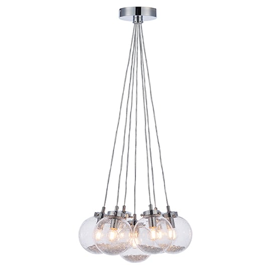 Product photograph of Harbour 7 Lights Clear Bubble Glass Pendant Light In Chrome from Furniture in Fashion