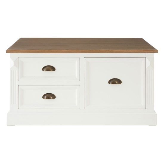 Hardtik Wooden Coffee Table With 3 Drawers In Natural And White