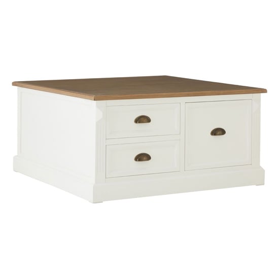 Product photograph of Hardtik Wooden Coffee Table With 3 Drawers In Natural And White from Furniture in Fashion