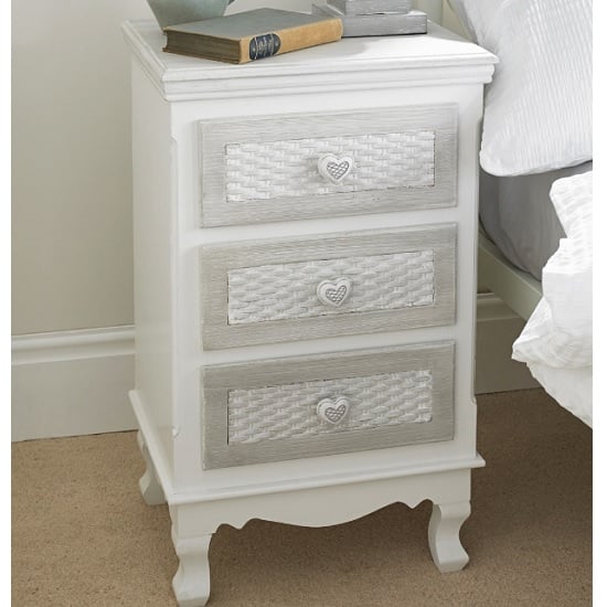 Blackrod Bedside Cabinet In White And Grey With 3 Drawers