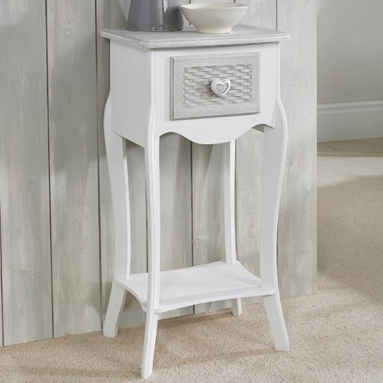 Blackrod Wooden Bedside Table With 1 Drawer In White And Grey