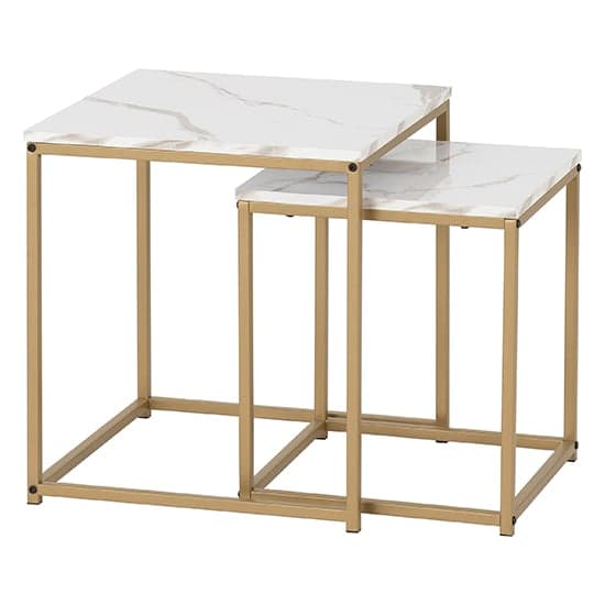 Product photograph of Hargrove Nest Of 2 Tables In White Marble Effect from Furniture in Fashion