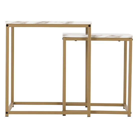 Hargrove Wooden Nest Of 2 Tables In White Marble Effect