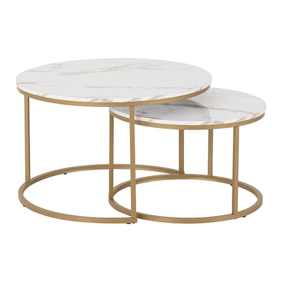 Read more about Hargrove wooden nesting coffee tables in white marble effect