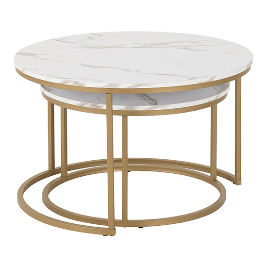 Hargrove Wooden Nesting Coffee Tables In White Marble Effect