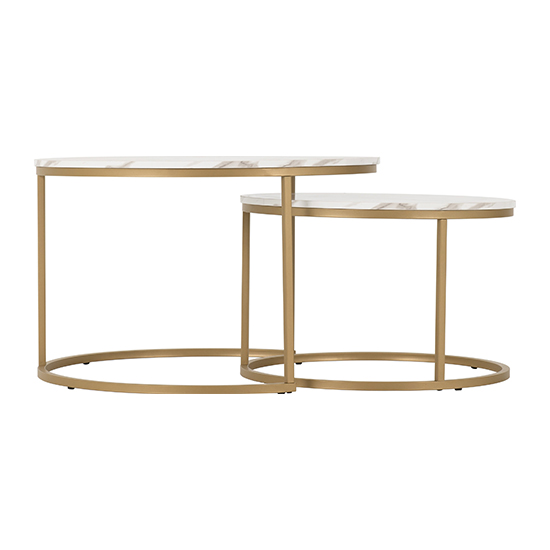 Hargrove Wooden Nesting Coffee Tables In White Marble Effect