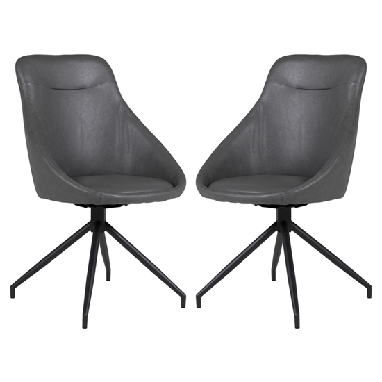 Product photograph of Harini Grey Faux Leather Dining Chairs In Pair from Furniture in Fashion