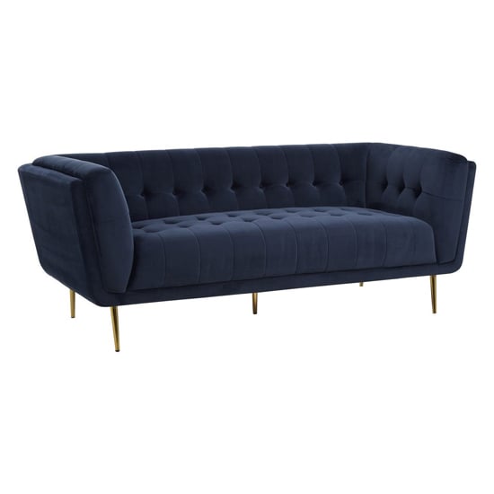 Harino Upholstered Velvet 3 Seater Sofa In Blue